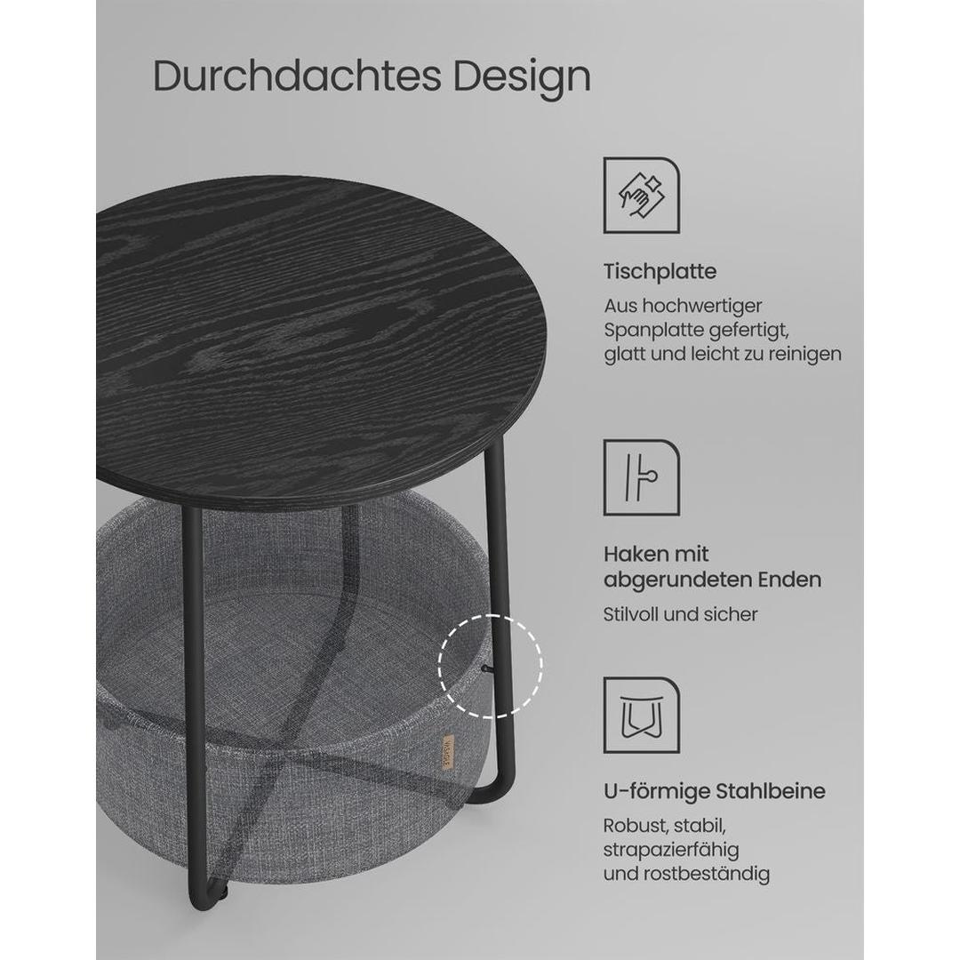 Ronde Bijzettafel met Stoffen Opbergmand – Praktische Tafel met Extra Opbergruimte voor Woonkamer of Slaapkamer