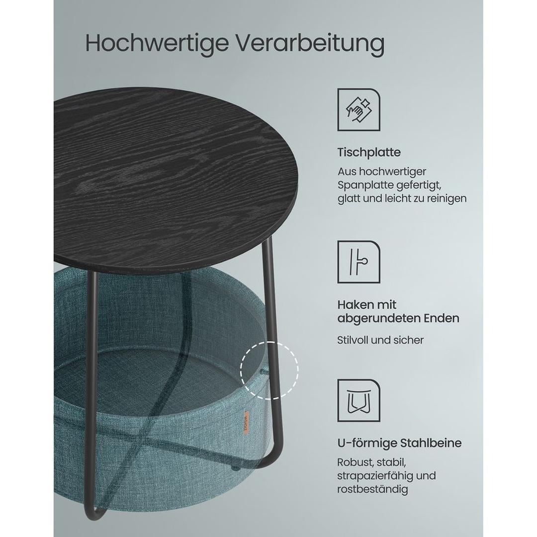 Ronde Bijzettafel met Stoffen Opbergmand – Praktische Tafel met Extra Opbergruimte voor Woonkamer of Slaapkamer