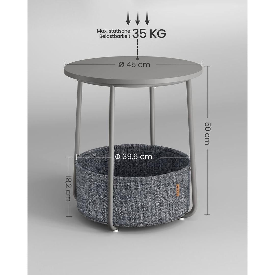 Ronde Bijzettafel met Stoffen Opbergmand – Praktische Tafel met Extra Opbergruimte voor Woonkamer of Slaapkamer