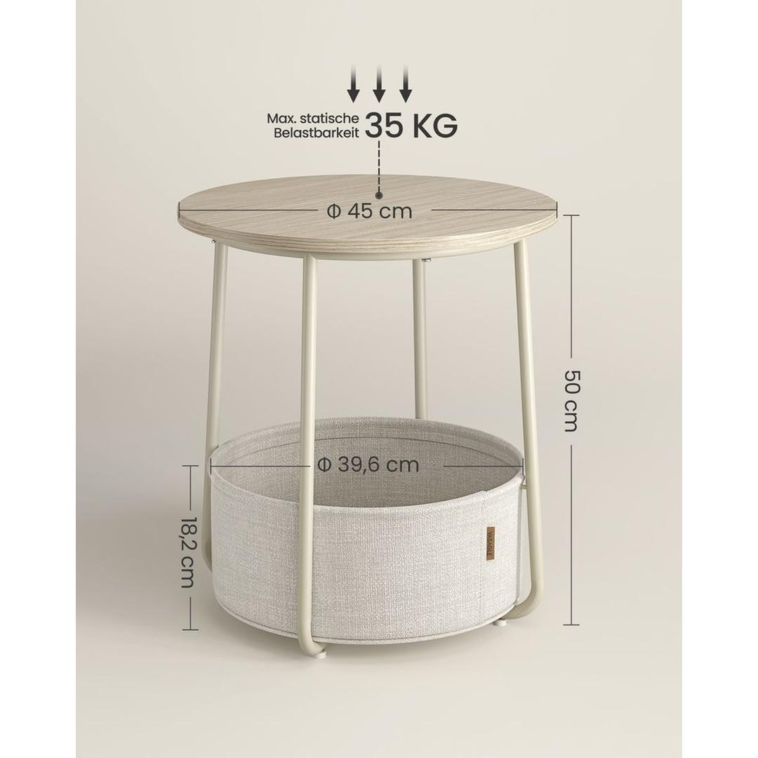 Ronde Bijzettafel met Stoffen Opbergmand – Praktische Tafel met Extra Opbergruimte voor Woonkamer of Slaapkamer