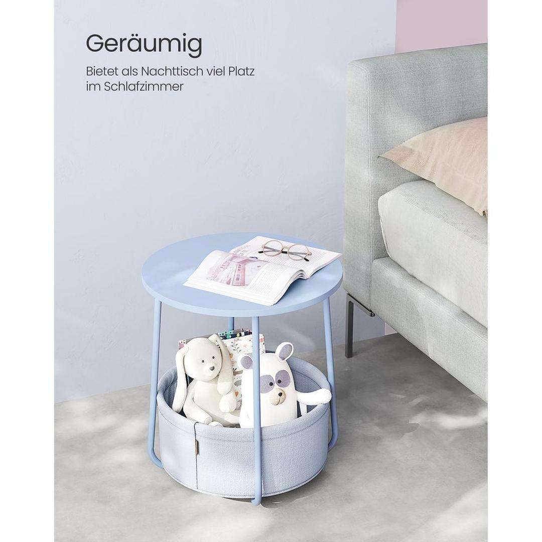 Ronde Bijzettafel met Stoffen Opbergmand – Praktische Tafel met Extra Opbergruimte voor Woonkamer of Slaapkamer