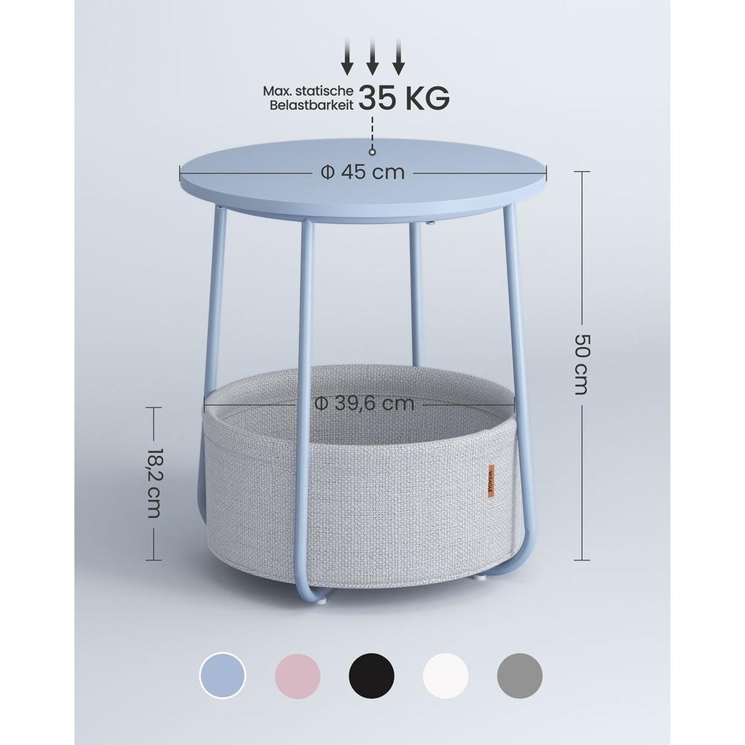Ronde Bijzettafel met Stoffen Opbergmand – Praktische Tafel met Extra Opbergruimte voor Woonkamer of Slaapkamer