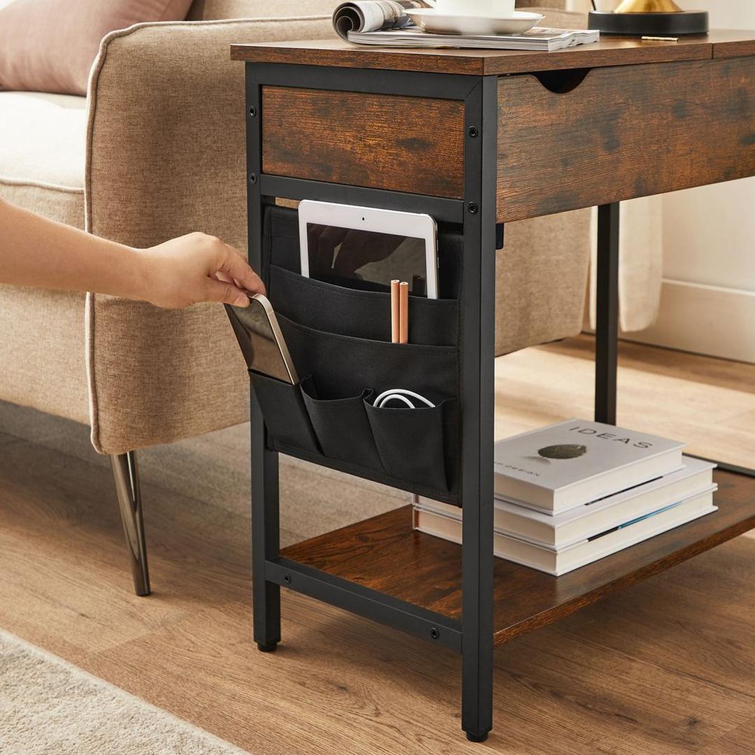Bijzettafel met Geïntegreerd Stopcontact en USB-A & USB-C Aansluitingen – Praktische Tafel voor Bank of Bed