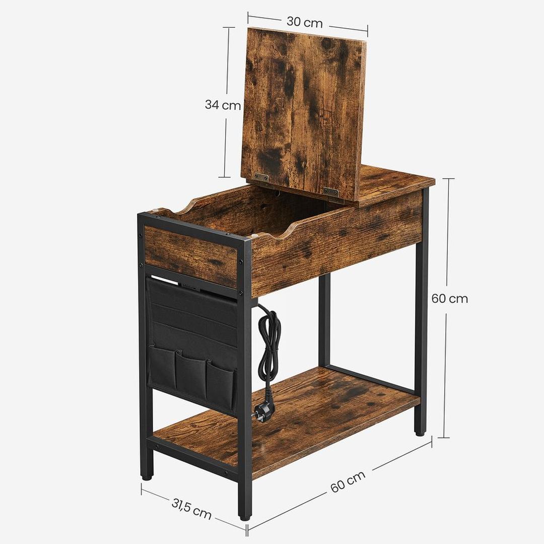 Bijzettafel met Geïntegreerd Stopcontact en USB-A & USB-C Aansluitingen – Praktische Tafel voor Bank of Bed