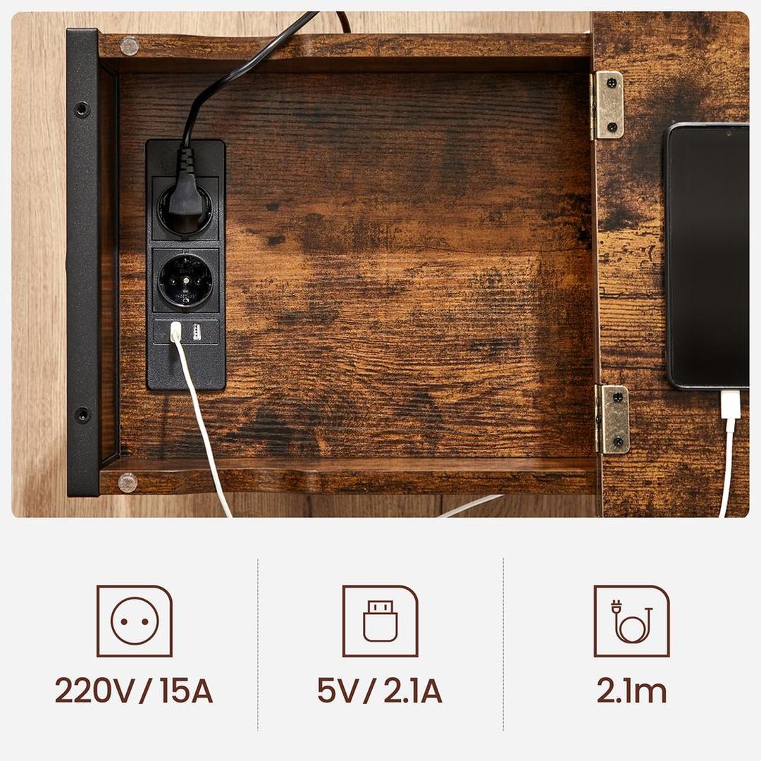Bijzettafel met Geïntegreerd Stopcontact en USB-A & USB-C Aansluitingen – Praktische Tafel voor Bank of Bed