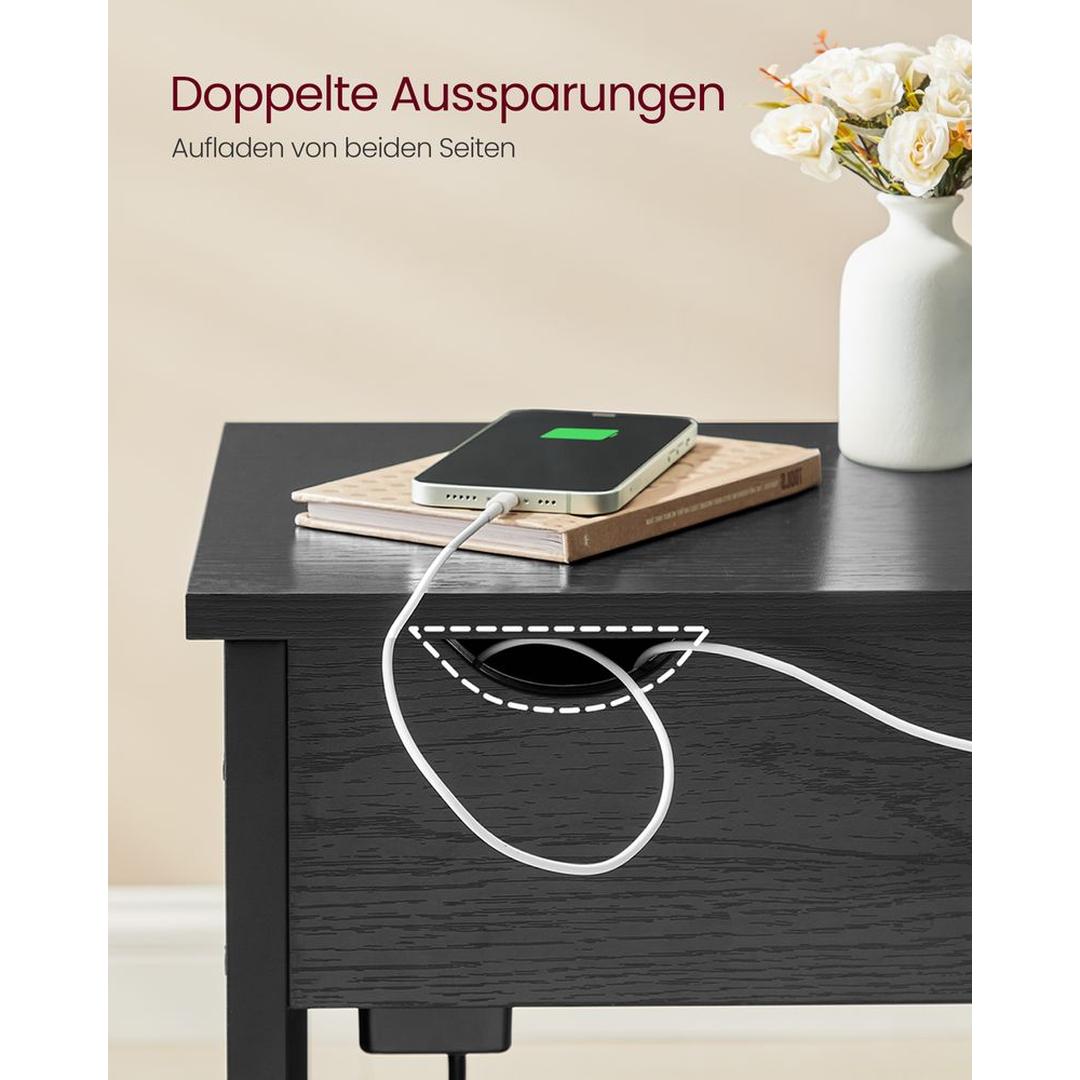 Bijzettafel met Geïntegreerd Stopcontact en USB-A & USB-C Aansluitingen – Praktische Tafel voor Bank of Bed