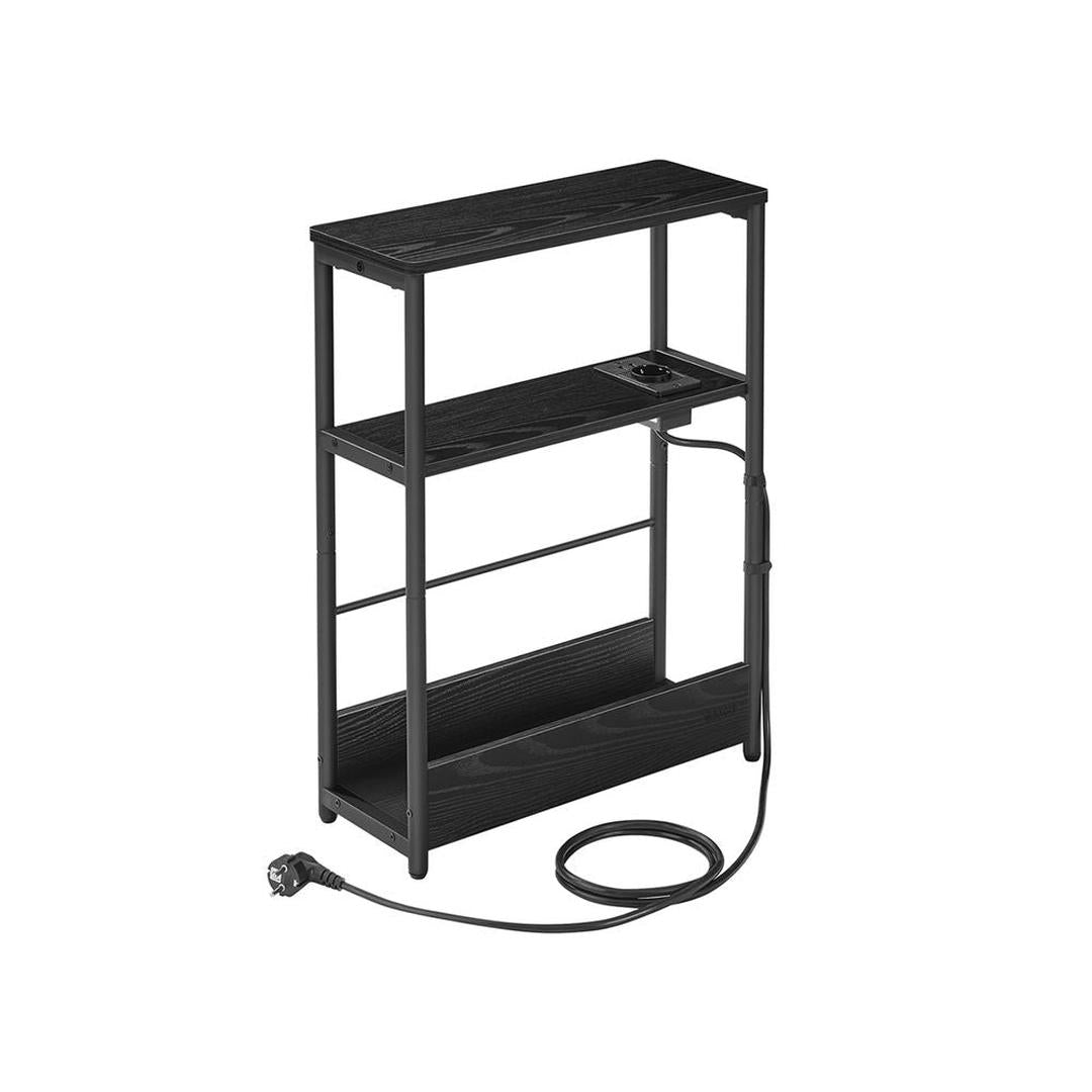 Smalle Bijzettafel met 3 Legplanken – Nachtkastje met Stopcontact en USB-poorten, 18 × 45 × 58 cm