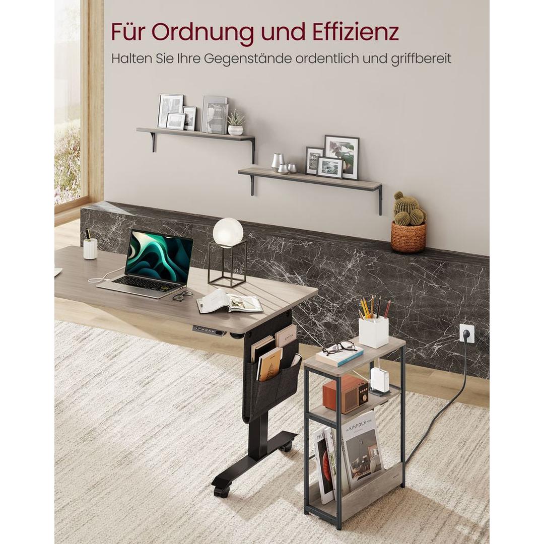 Smalle Bijzettafel met 3 Legplanken – Nachtkastje met Stopcontact en USB-poorten, 18 × 45 × 58 cm