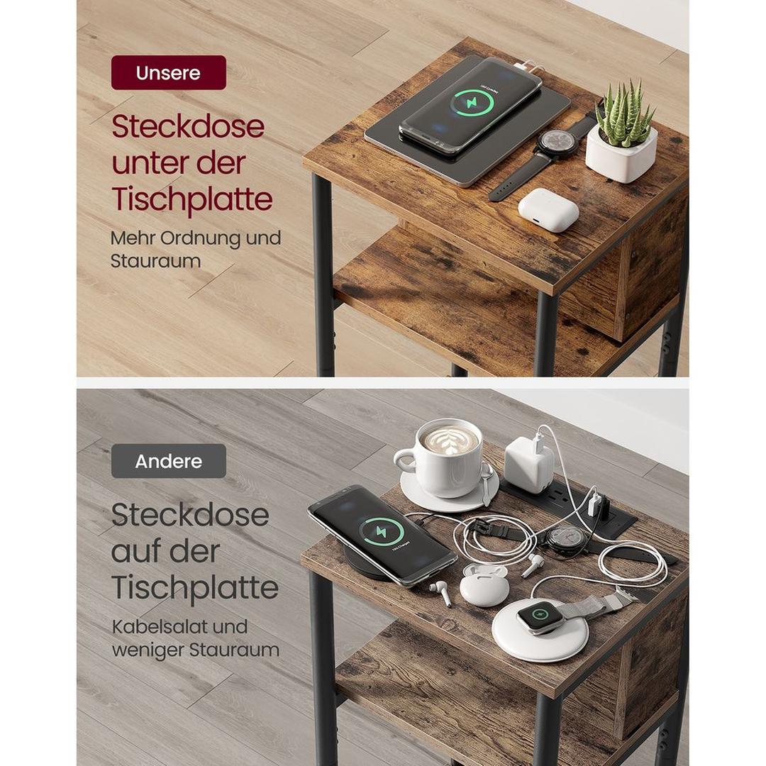 Nachtkastje met Geïntegreerd Stopcontact – Praktisch Bedmeubel met Stroomvoorziening voor Slaapkamer