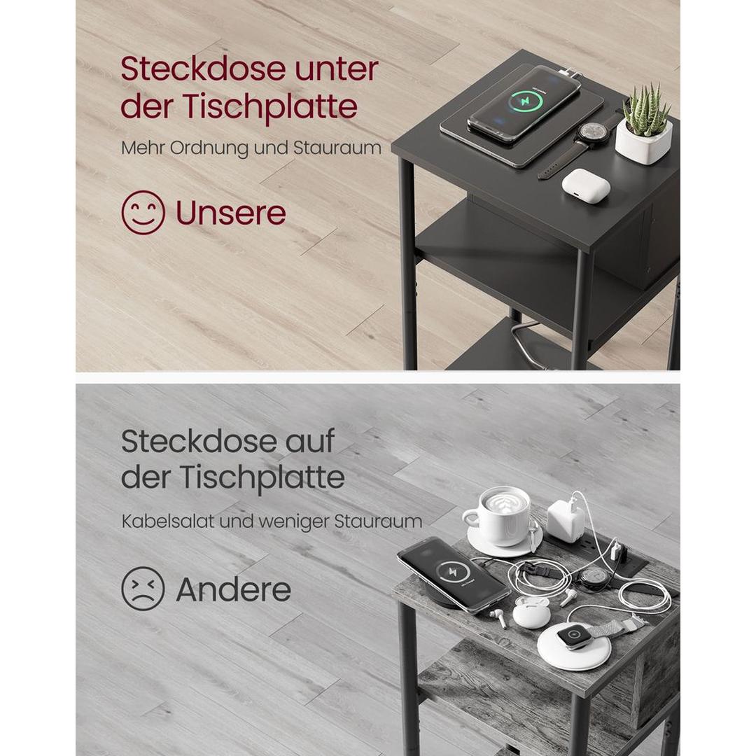 Nachtkastje met Geïntegreerd Stopcontact – Praktisch Bedmeubel met Stroomvoorziening voor Slaapkamer