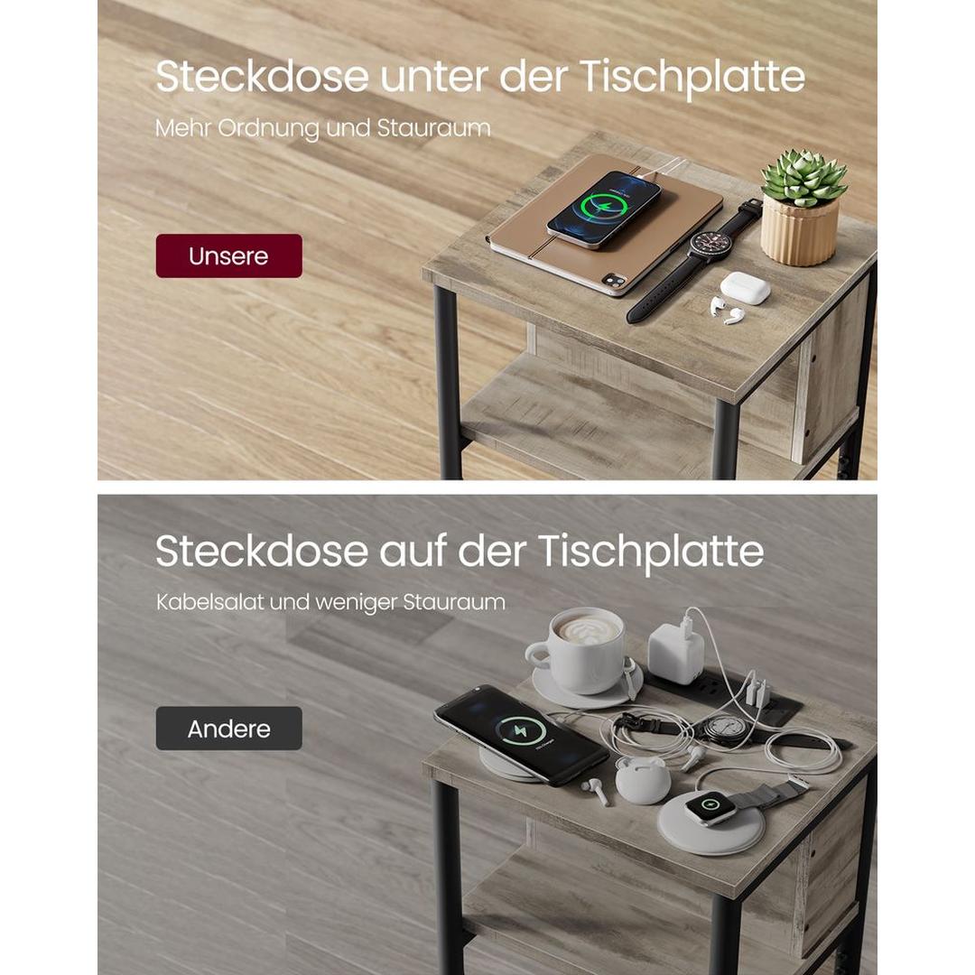 Nachtkastje met Geïntegreerd Stopcontact – Praktisch Bedmeubel met Stroomvoorziening voor Slaapkamer