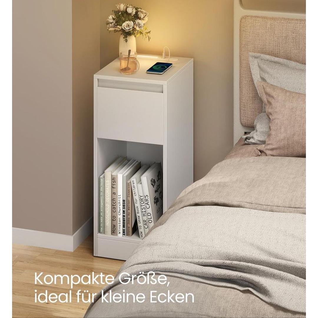 Compact Nachtkastje met LED-Verlichting en USB-A & USB-C Aansluitingen – Praktisch Bedmeubel met Oplaadfunctie