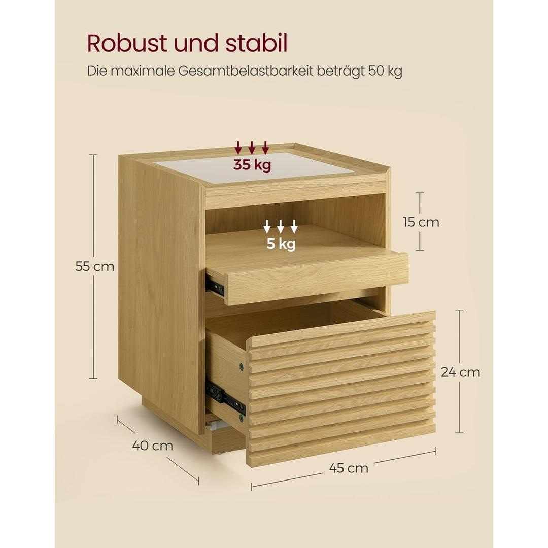 Nachtkastje met Lade en Verstelbare LED-verlichting – Bijzettafel met Sensorlicht en Uitschuifbare Plank