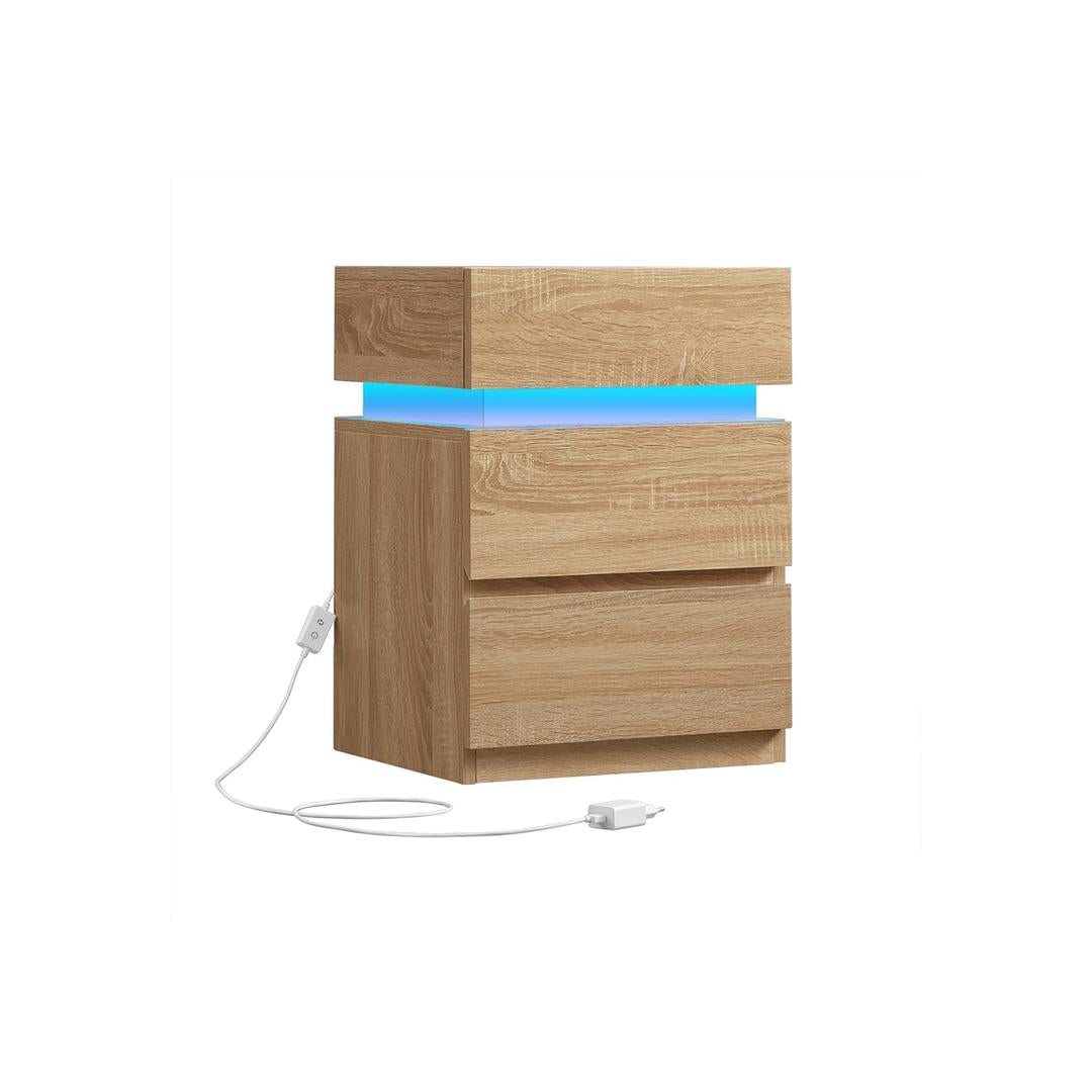 Nachtkastje met LED-Verlichting en 3 Lades – Praktisch Bedmeubel met Opbergruimte voor Slaapkamer