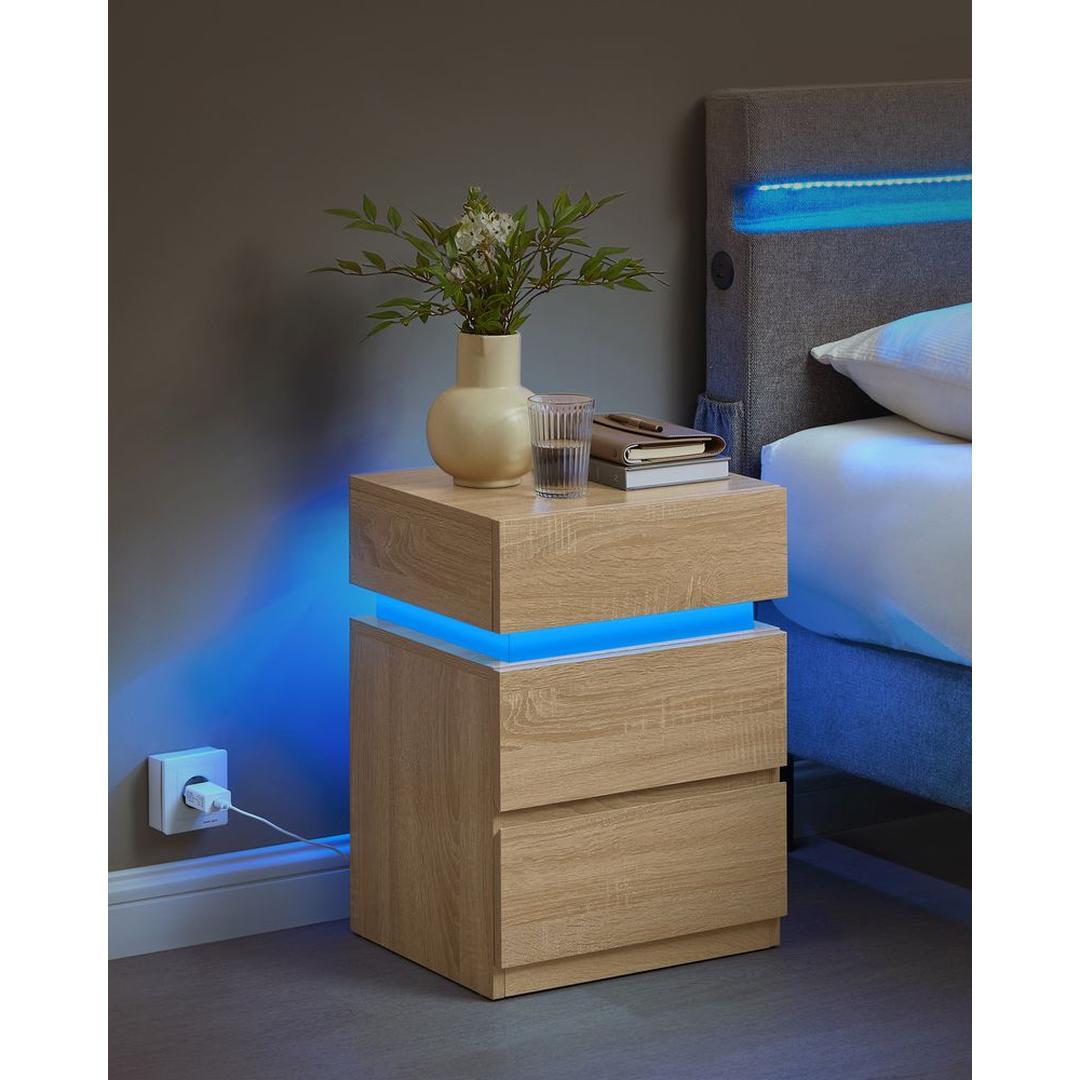 Nachtkastje met LED-Verlichting en 3 Lades – Praktisch Bedmeubel met Opbergruimte voor Slaapkamer