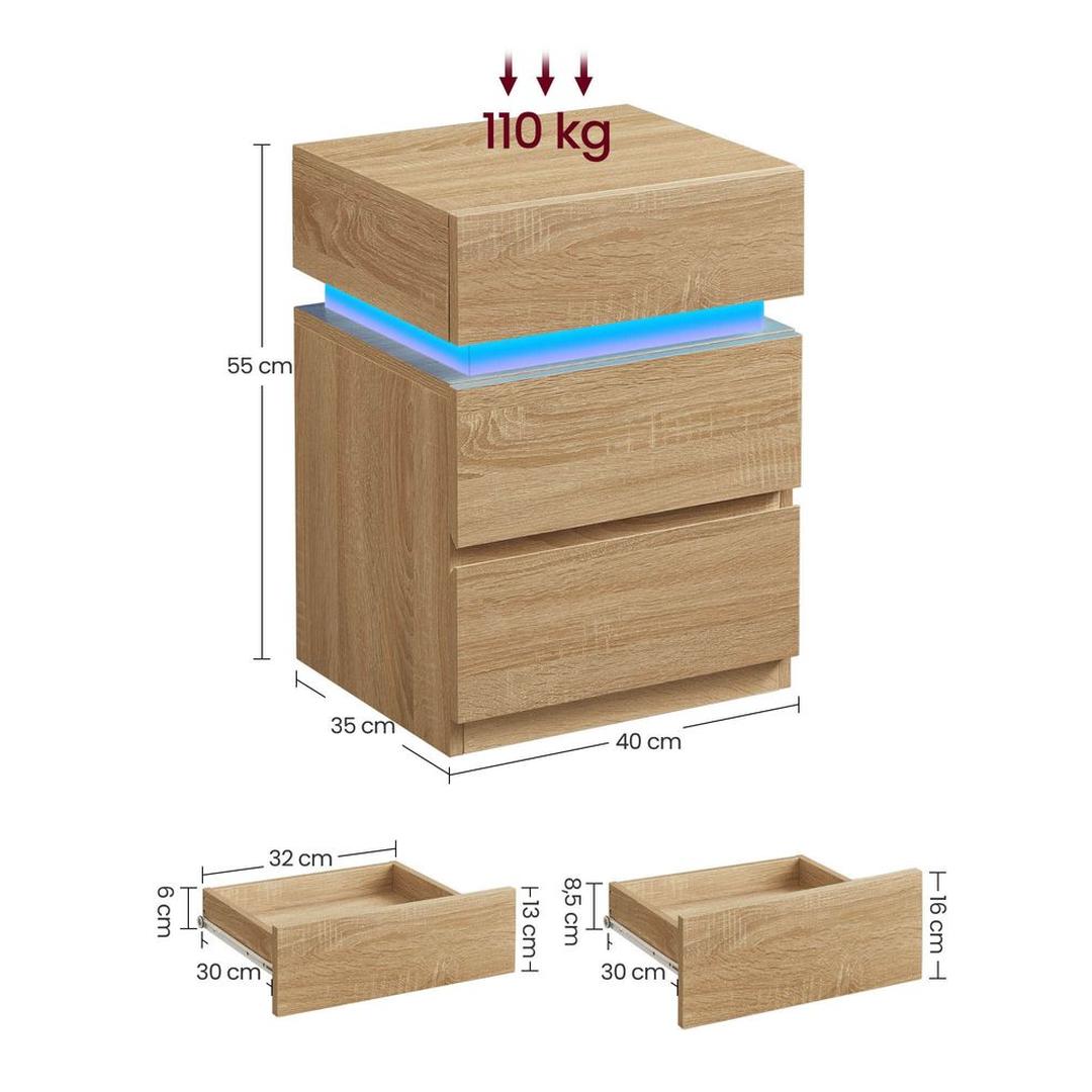 Nachtkastje met LED-Verlichting en 3 Lades – Praktisch Bedmeubel met Opbergruimte voor Slaapkamer