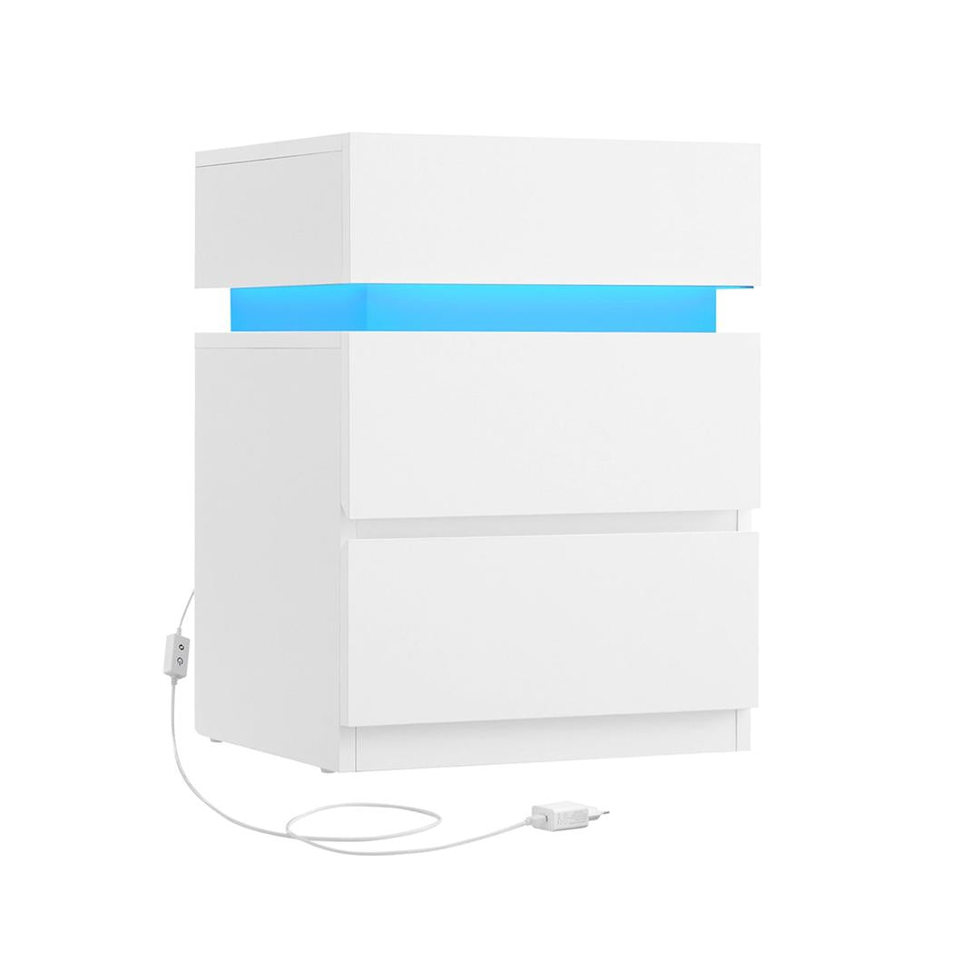 Nachtkastje met LED-Verlichting en 3 Lades – Praktisch Bedmeubel met Opbergruimte voor Slaapkamer