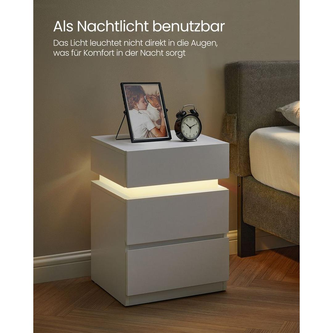 Nachtkastje met LED-Verlichting en 3 Lades – Praktisch Bedmeubel met Opbergruimte voor Slaapkamer