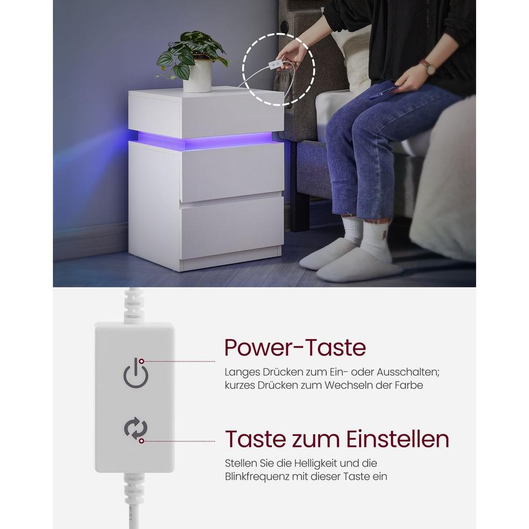 Nachtkastje met LED-Verlichting en 3 Lades – Praktisch Bedmeubel met Opbergruimte voor Slaapkamer