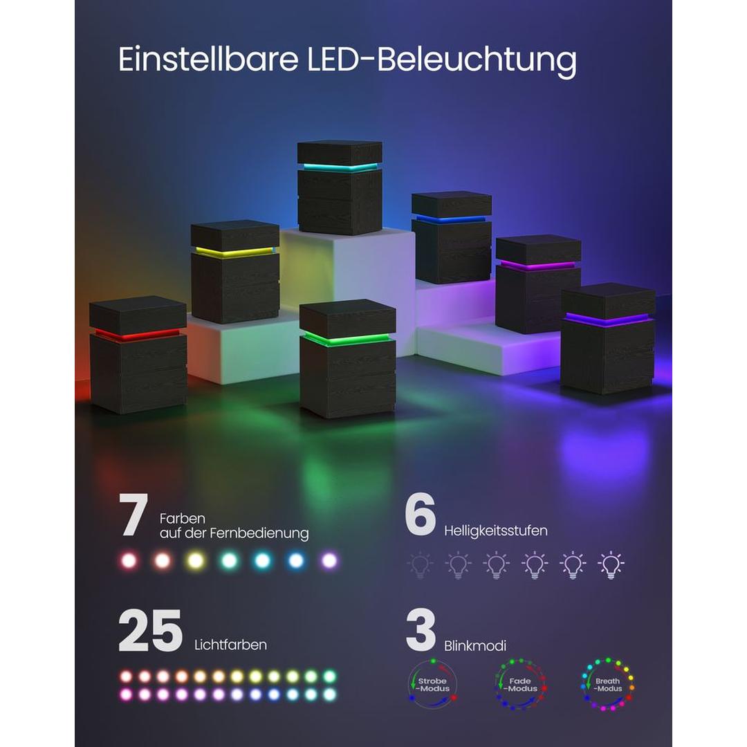 Nachtkastje met LED-Verlichting en 3 Lades – Praktisch Bedmeubel met Opbergruimte voor Slaapkamer