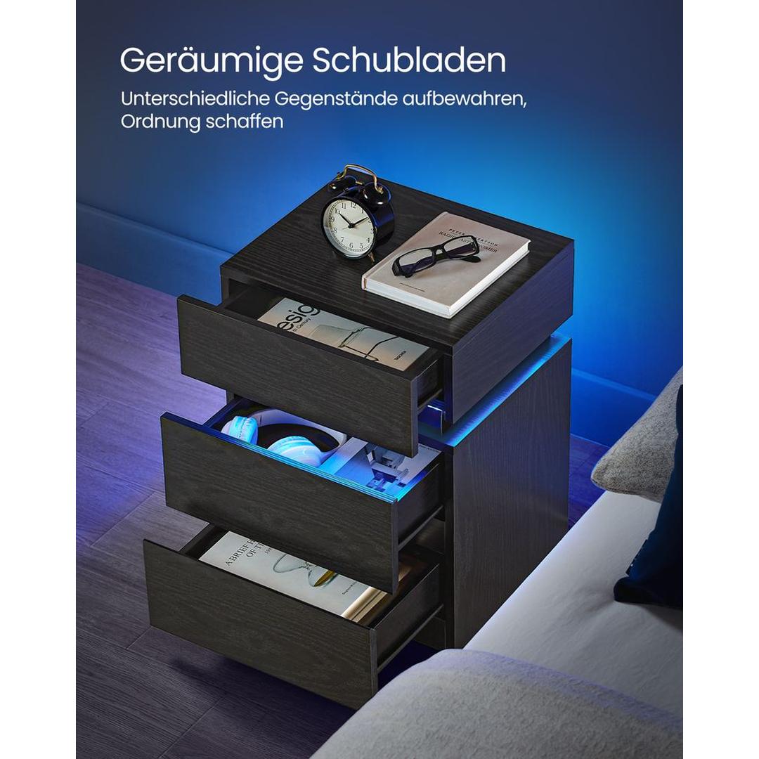 Nachtkastje met LED-Verlichting en 3 Lades – Praktisch Bedmeubel met Opbergruimte voor Slaapkamer