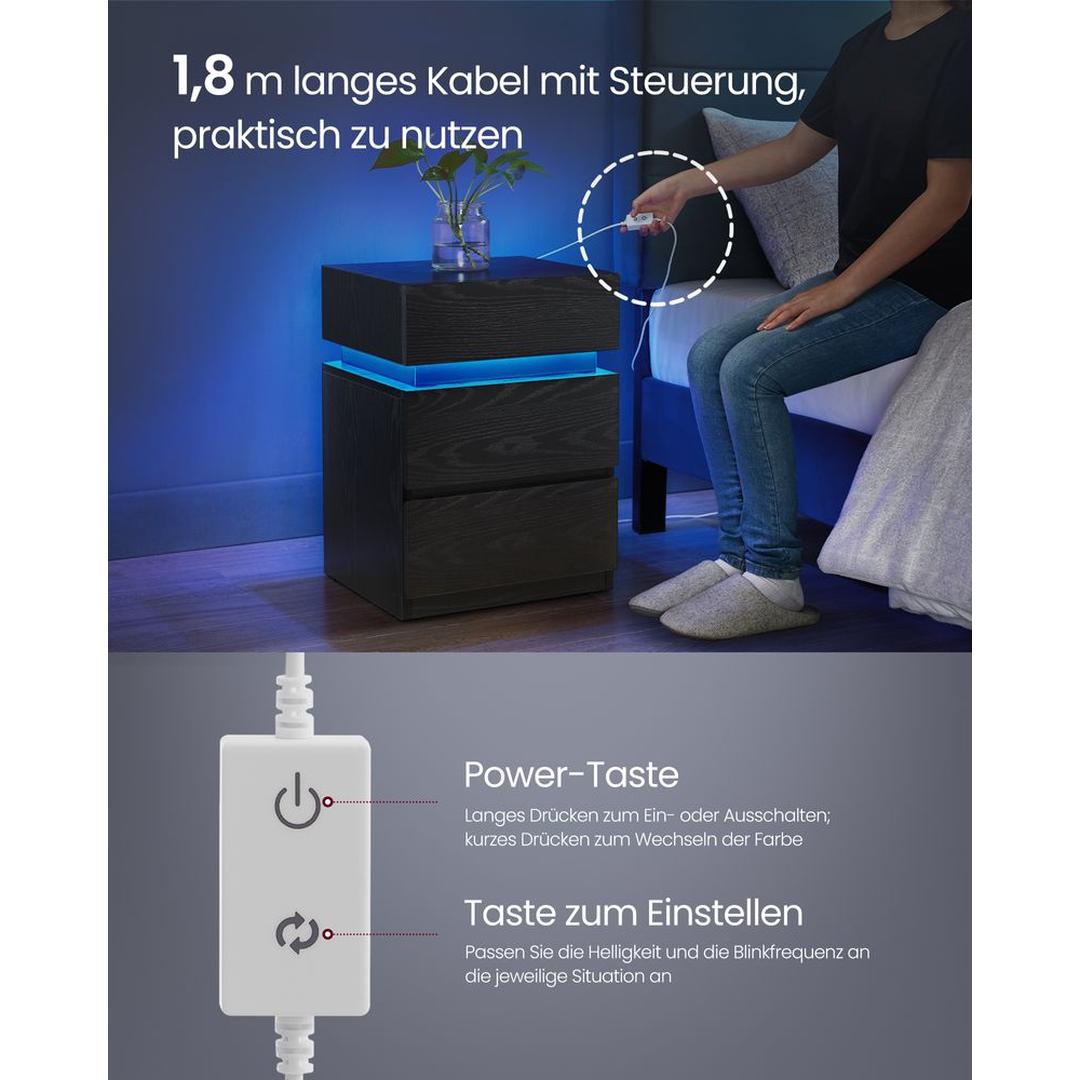 Nachtkastje met LED-Verlichting en 3 Lades – Praktisch Bedmeubel met Opbergruimte voor Slaapkamer