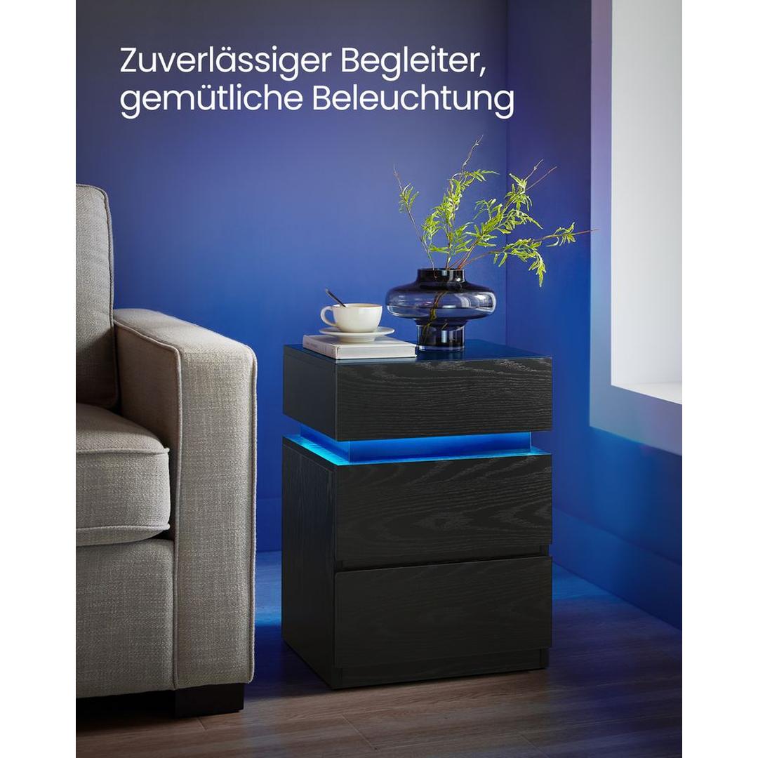Nachtkastje met LED-Verlichting en 3 Lades – Praktisch Bedmeubel met Opbergruimte voor Slaapkamer