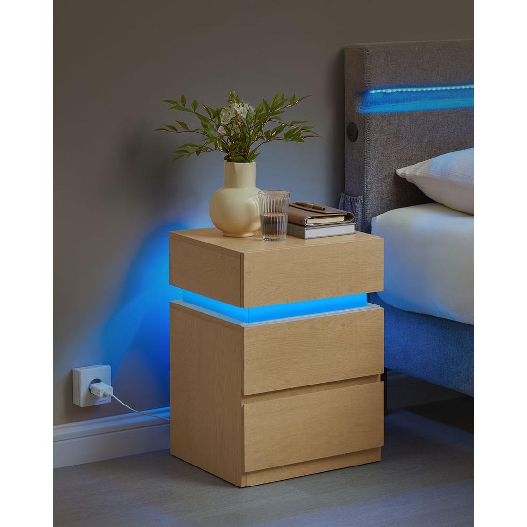 Nachtkastje met LED-Verlichting en 3 Lades – Praktisch Bedmeubel met Opbergruimte voor Slaapkamer