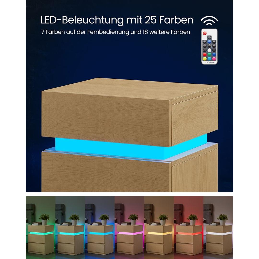 Nachtkastje met LED-Verlichting en 3 Lades – Praktisch Bedmeubel met Opbergruimte voor Slaapkamer