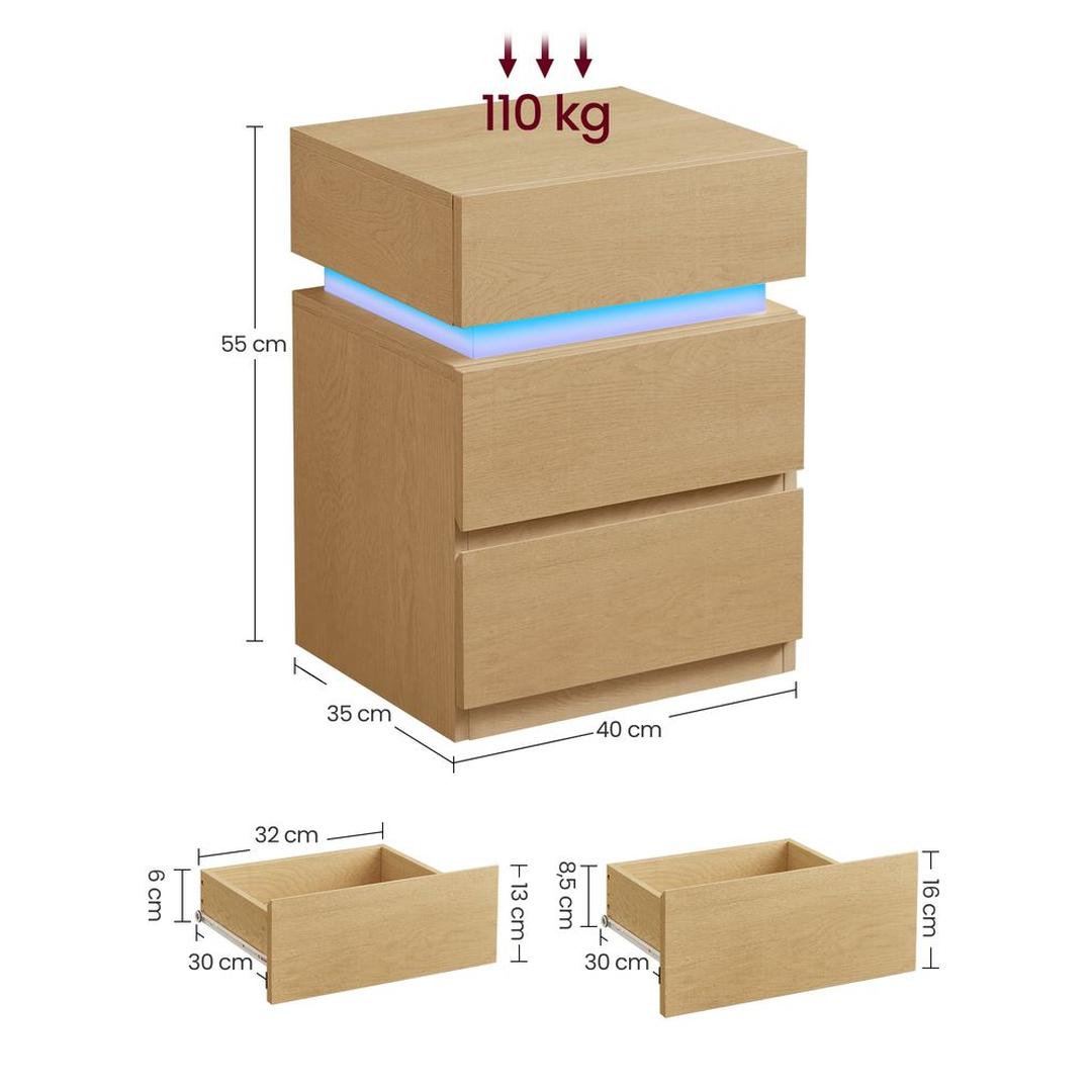Nachtkastje met LED-Verlichting en 3 Lades – Praktisch Bedmeubel met Opbergruimte voor Slaapkamer