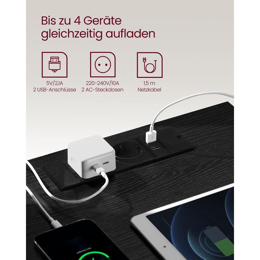 Bijzettafel met oplaadstation – nachtkastje met USB-poorten en stopcontact – opbergkastje met lade en plank