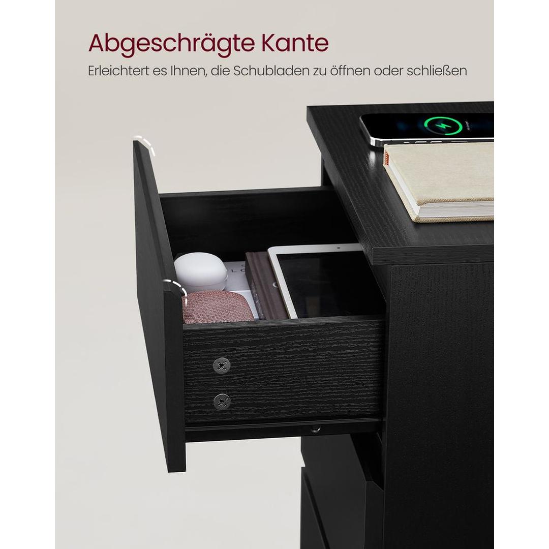 Bijzettafel met oplaadstation – nachtkastje met USB-poorten en stopcontact – opbergkastje met lade en plank