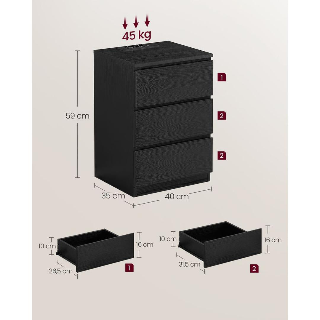 Bijzettafel met oplaadstation – nachtkastje met USB-poorten en stopcontact – opbergkastje met lade en plank