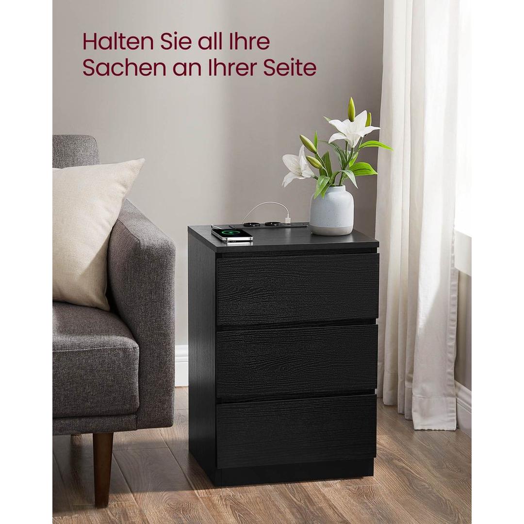 Bijzettafel met oplaadstation – nachtkastje met USB-poorten en stopcontact – opbergkastje met lade en plank