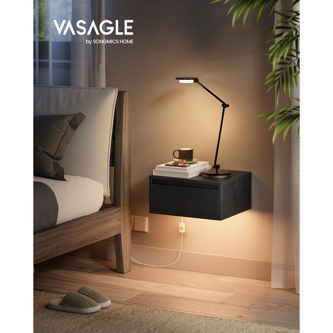 Hangend Nachtkastje met Verlichting in 3 Lichtkleuren – Wandgemonteerd Bedmeubel voor Slaapkamer