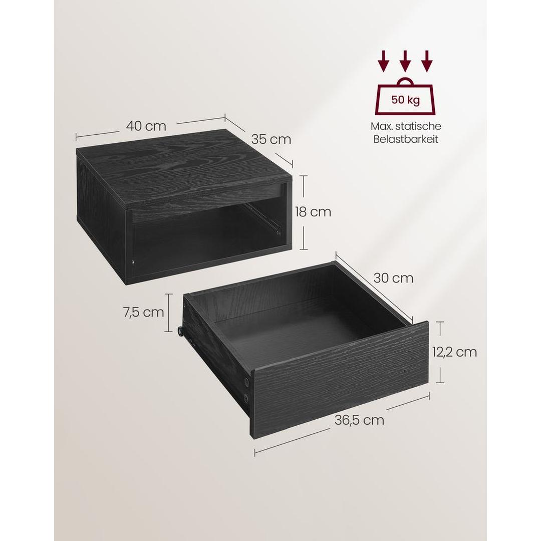 Hangend Nachtkastje met Verlichting in 3 Lichtkleuren – Wandgemonteerd Bedmeubel voor Slaapkamer
