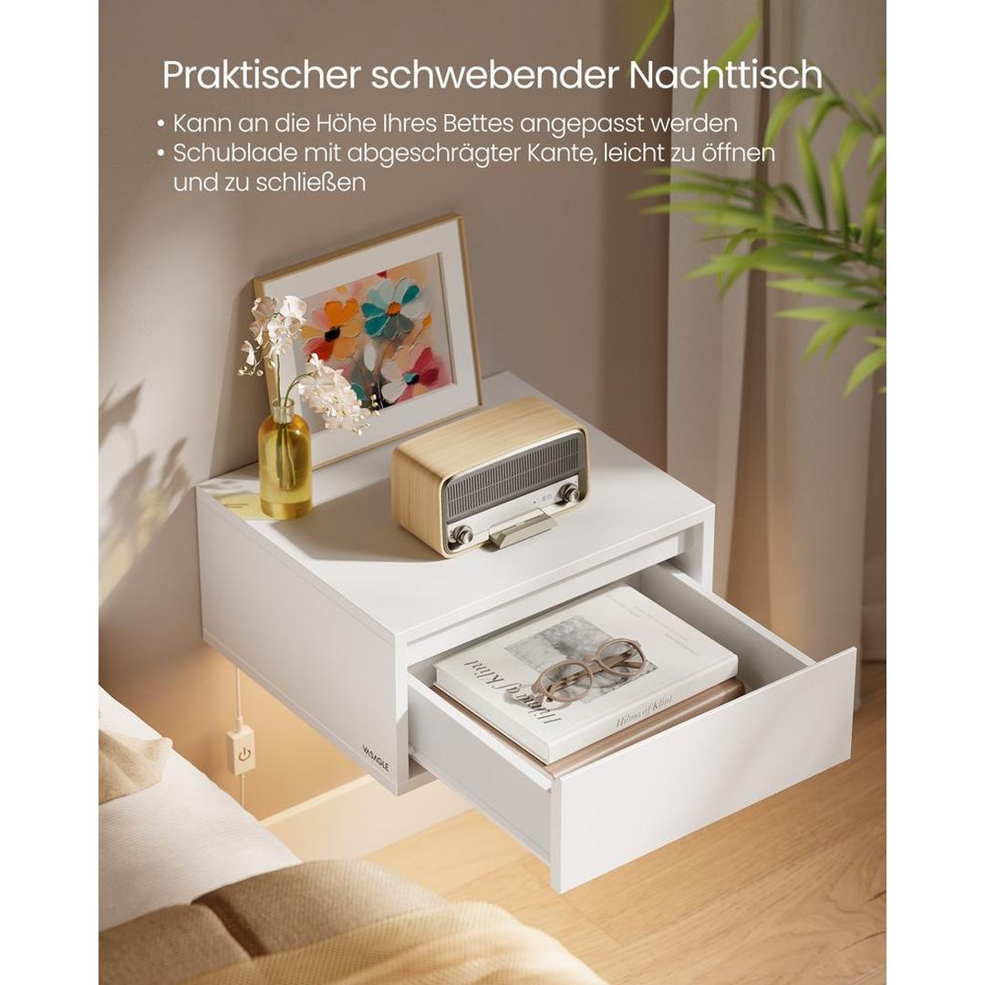 Hangend Nachtkastje met Verlichting in 3 Lichtkleuren – Wandgemonteerd Bedmeubel voor Slaapkamer