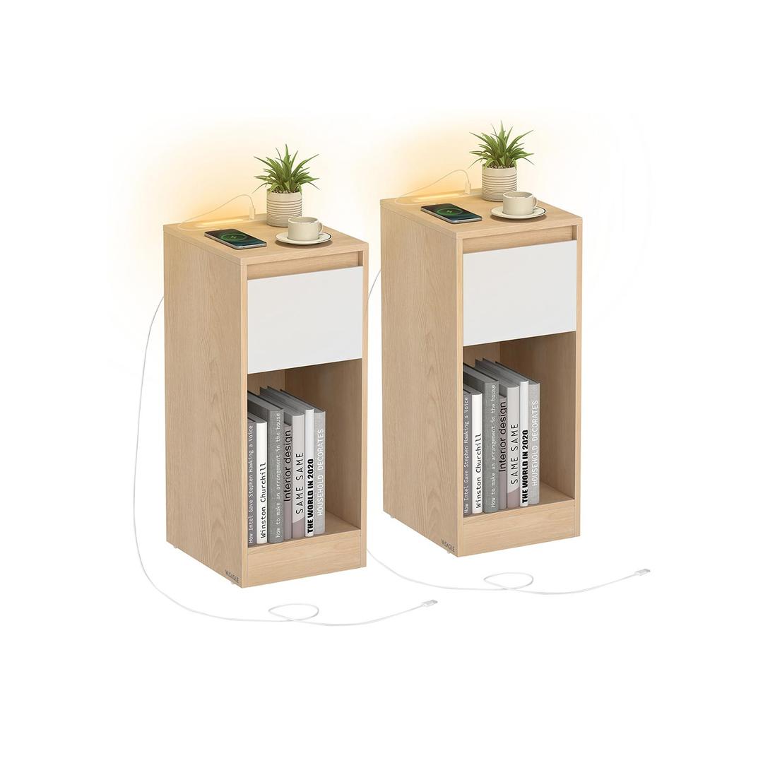 Compact Nachtkastje met LED-Verlichting en USB-A & USB-C Aansluitingen – Praktisch Bedmeubel met Oplaadfunctie
