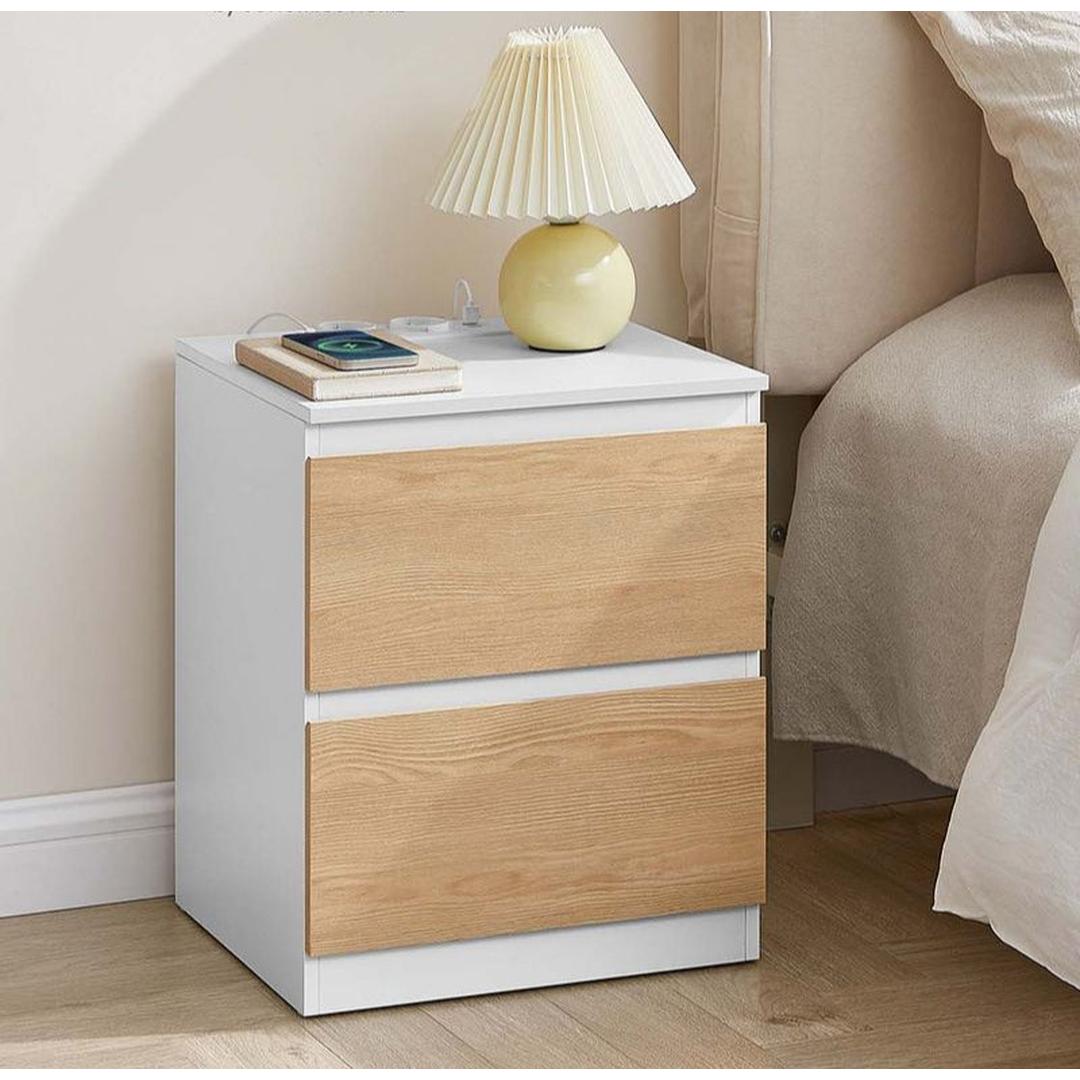 Nachtkastje met Stopcontact en USB-A/USB-C – 2 Lades – Praktisch Bedmeubel met Oplaadmogelijkheid