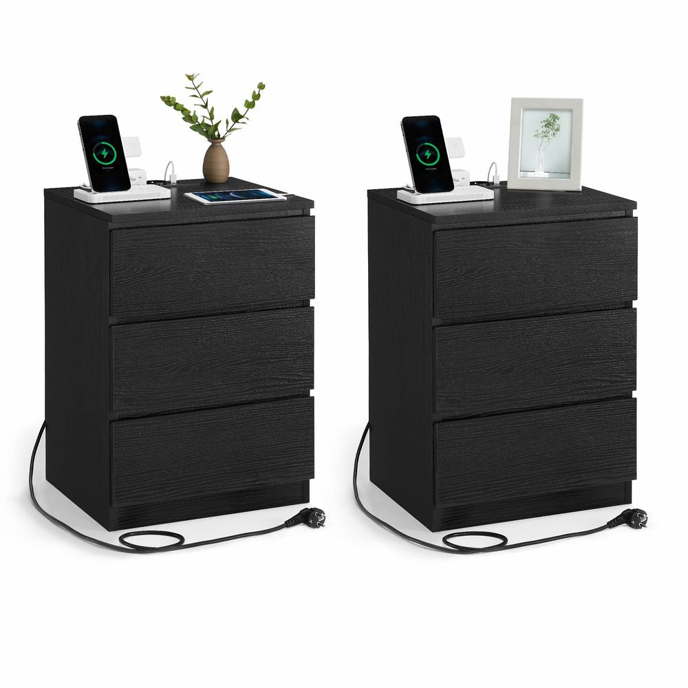 Bijzettafel met oplaadstation – nachtkastje met USB-poorten en stopcontact – opbergkastje met lade en plank