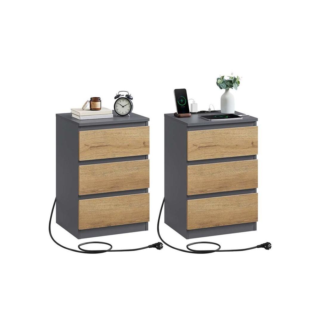Bijzettafel met oplaadstation – nachtkastje met USB-poorten en stopcontact – opbergkastje met lade en plank