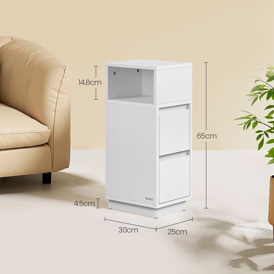 Smalle Nachtkastje met 2 Lades en Open Vak – Compacte Bijzettafel voor Slaapkamer of Woonruimte
