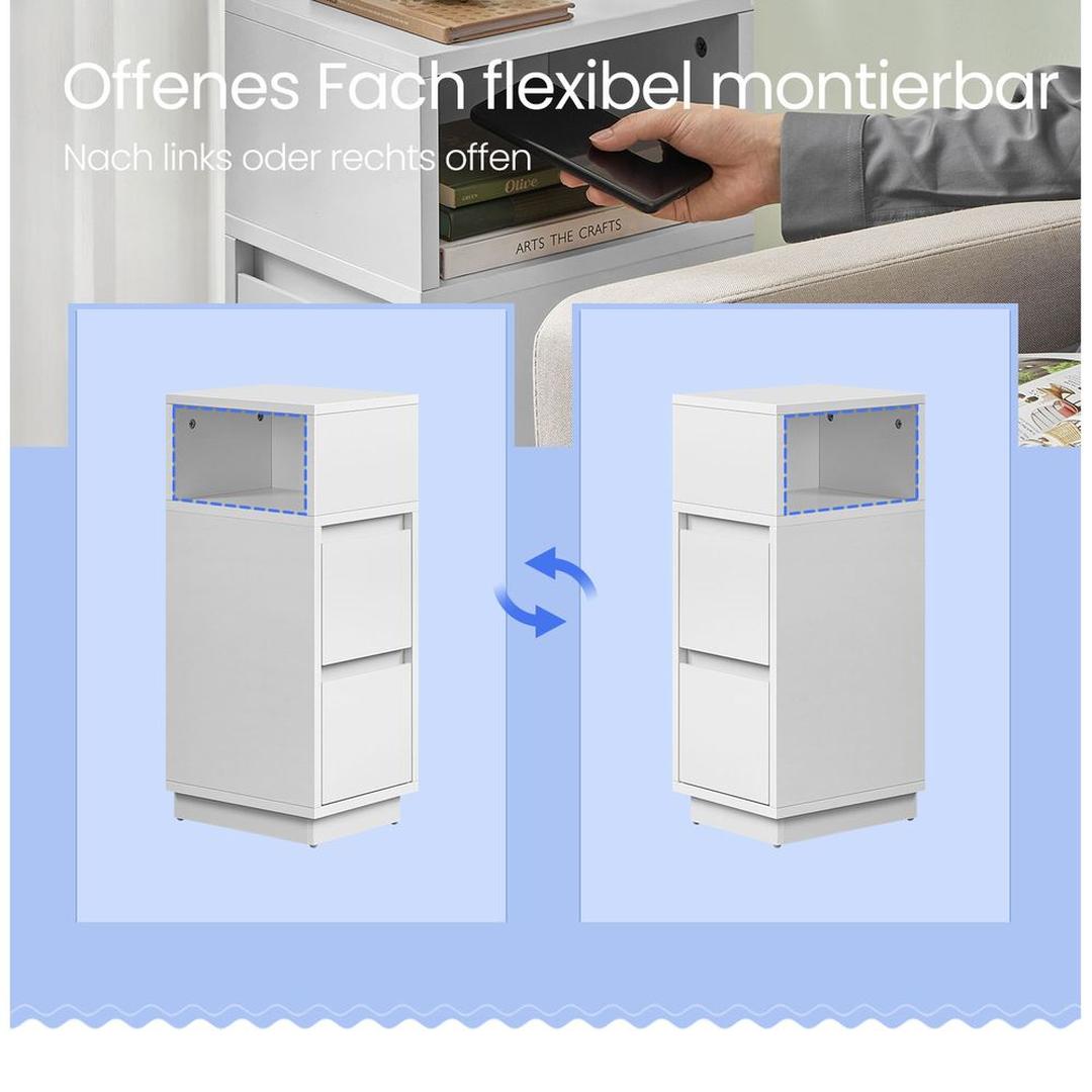 Smalle Nachtkastje met 2 Lades en Open Vak – Compacte Bijzettafel voor Slaapkamer of Woonruimte