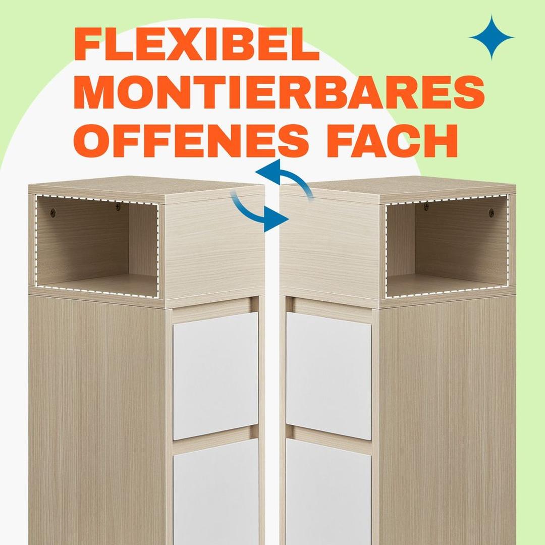 Smalle Nachtkastje met 2 Lades en Open Vak – Compacte Bijzettafel voor Slaapkamer of Woonruimte