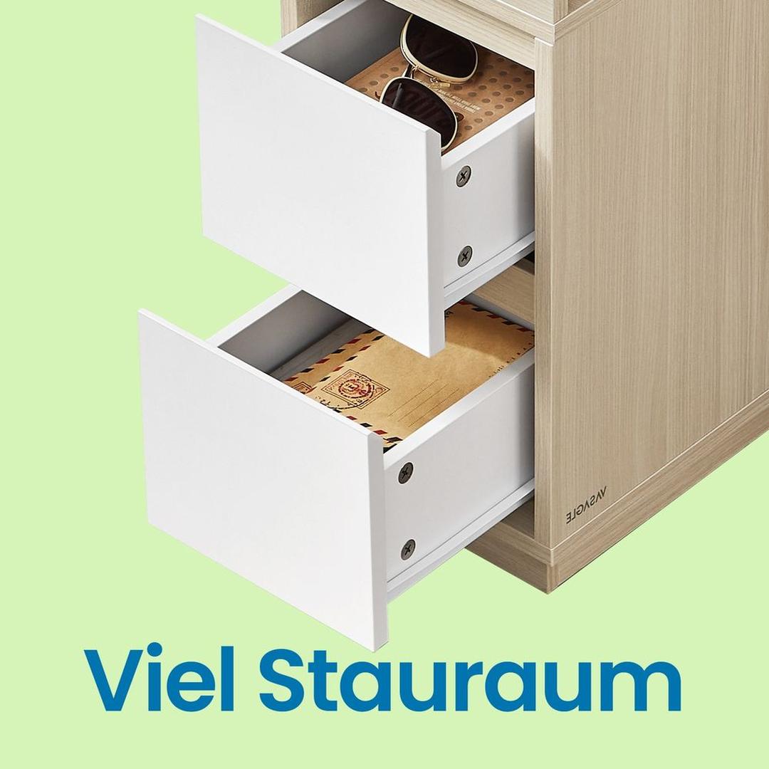 Smalle Nachtkastje met 2 Lades en Open Vak – Compacte Bijzettafel voor Slaapkamer of Woonruimte