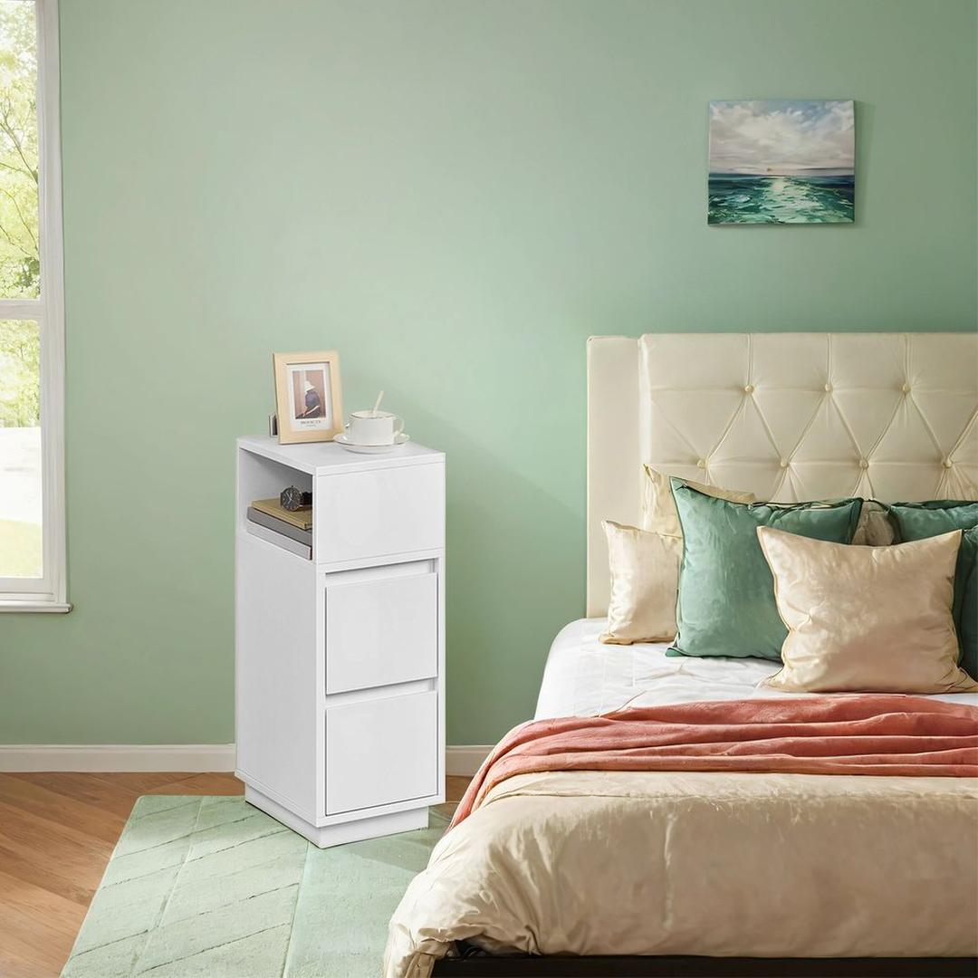 Smalle Nachtkastje met 2 Lades en Open Vak – Compacte Bijzettafel voor Slaapkamer of Woonruimte