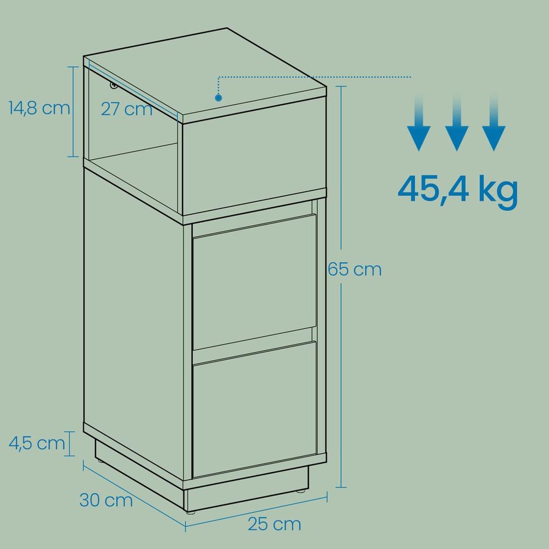 Smalle Nachtkastje met 2 Lades en Open Vak – Compacte Bijzettafel voor Slaapkamer of Woonruimte