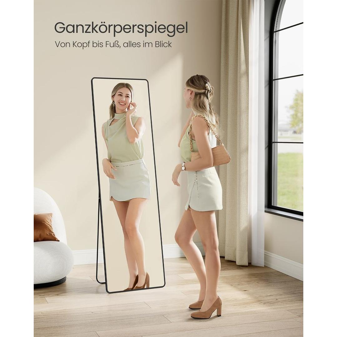 Staande Passpiegel met Aluminium Frame – Vrijstaande of Wandspiegel van Gehard Glas voor Slaapkamer, 160 × 50 cm