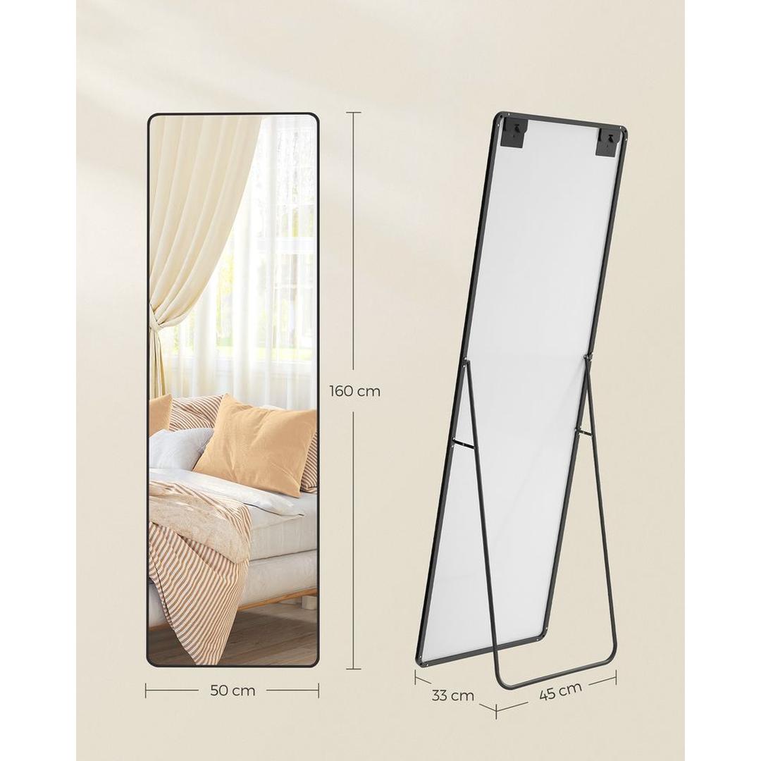 Staande Passpiegel met Aluminium Frame – Vrijstaande of Wandspiegel van Gehard Glas voor Slaapkamer, 160 × 50 cm
