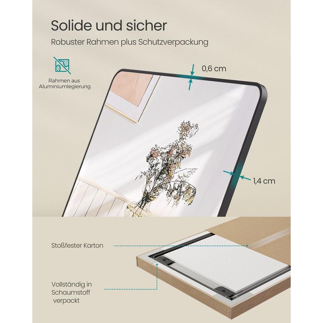 Staande Passpiegel met Aluminium Frame – Vrijstaande of Wandspiegel van Gehard Glas voor Slaapkamer, 160 × 50 cm